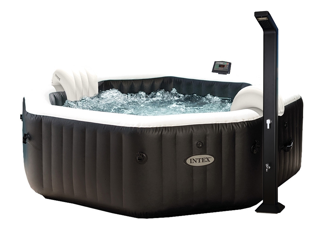 Intex | Vířivý bazén Pure Spa - Jet & Bubble Deluxe HWS 6 + Solární sprcha UNO 35 l hliníková s LED světlem | 19900163 Intex